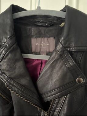 Asymmetrical moto leather jacket